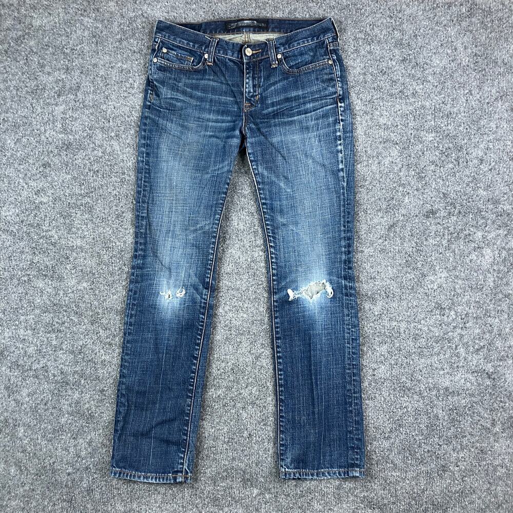 American‎ Eagle Jeans Womens 28x30 Blue Distressed Ripped Knees Slim Straight
